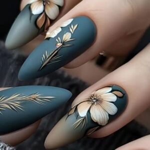 🔥3/$21 Frosted floral design Long Almond Shaped Press on nails